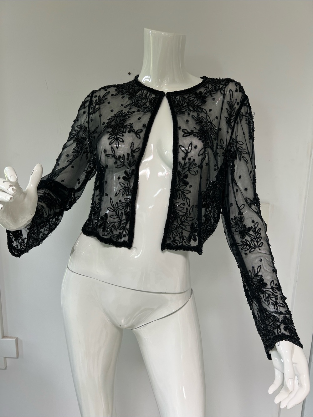Scala Black Beaded Sheer Cropped Jacket  cardigan weeding guest